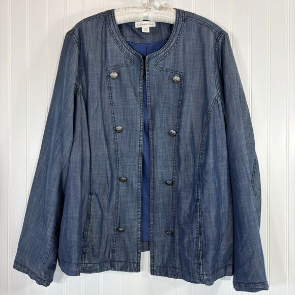 Coldwater Creek Jackets & Blazers - Coldwater Creek Women Chambray Denim Jacket Size 20-22 Spring Military Chic Blue